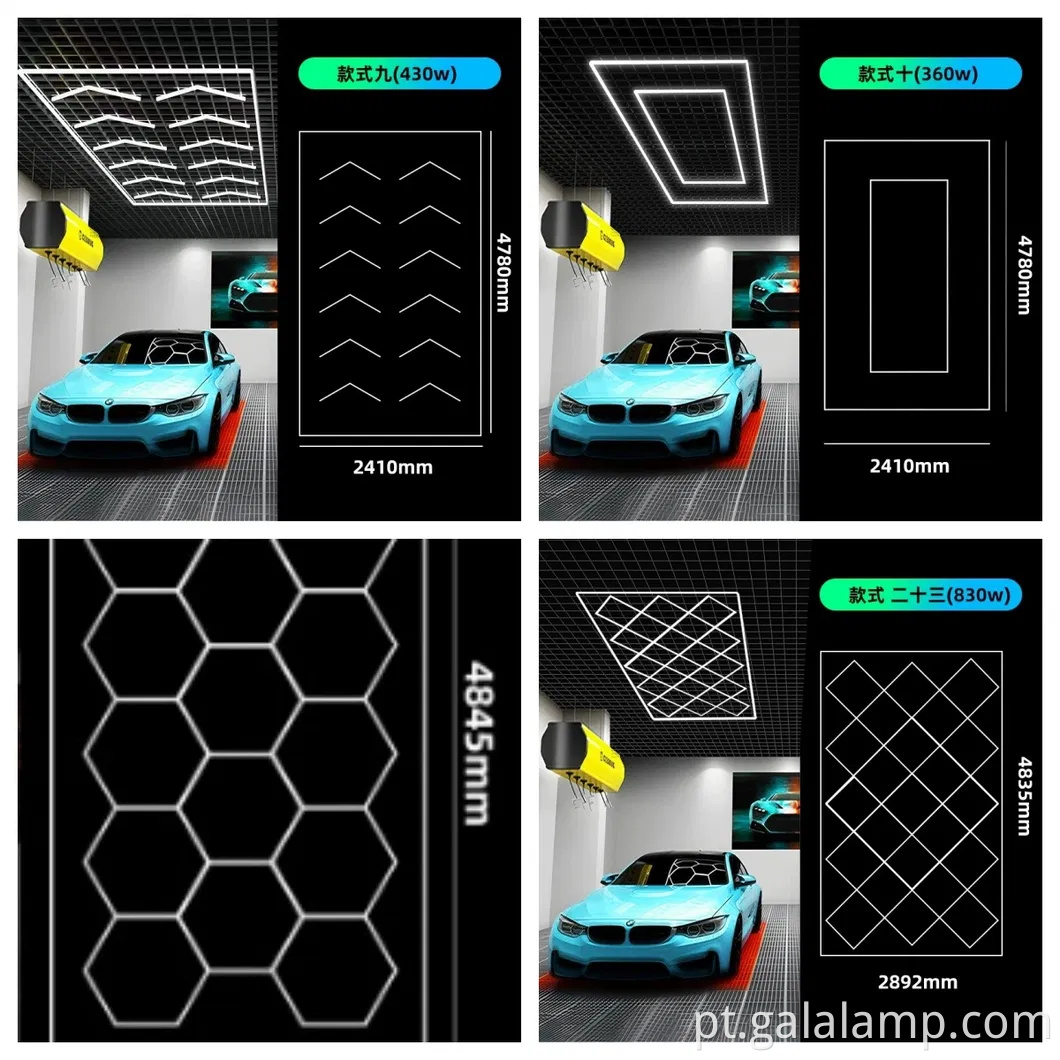 Sistema de grade de iluminação de garagem LED hexagonal para iluminação superior